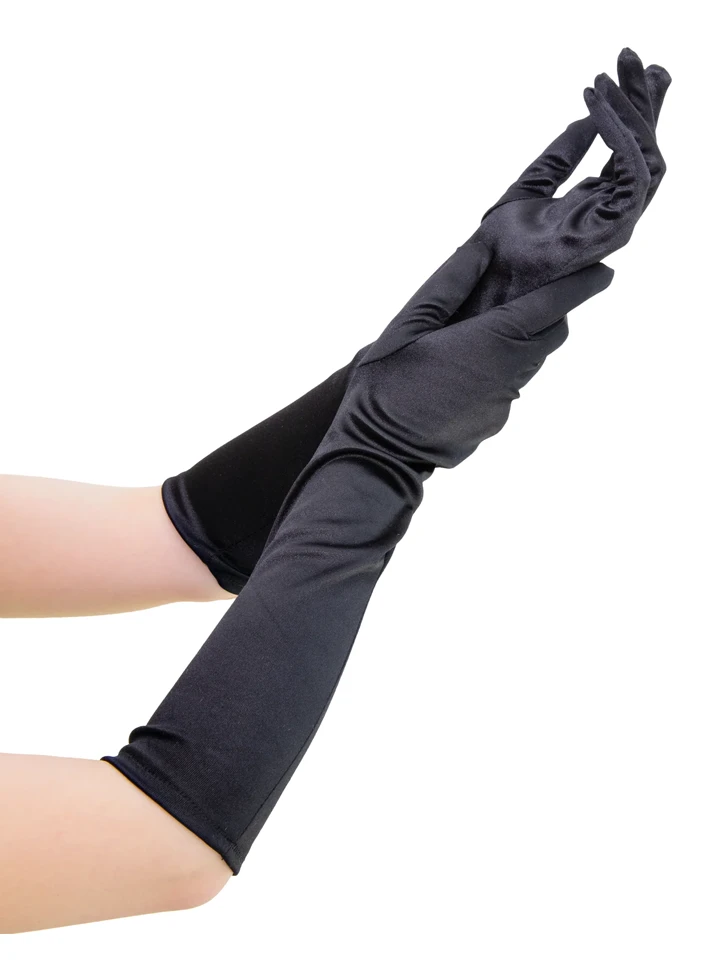 Long Black Satin Gloves 40 cm