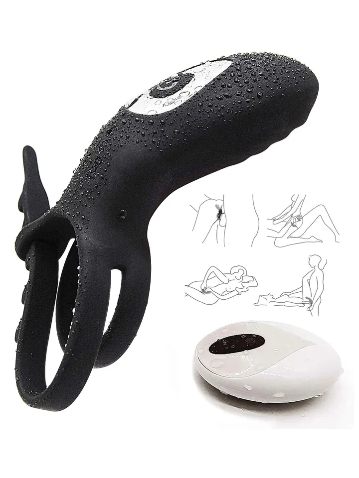 Adjustable Double Penis Ring With Remote - Penisring med vibrator 0